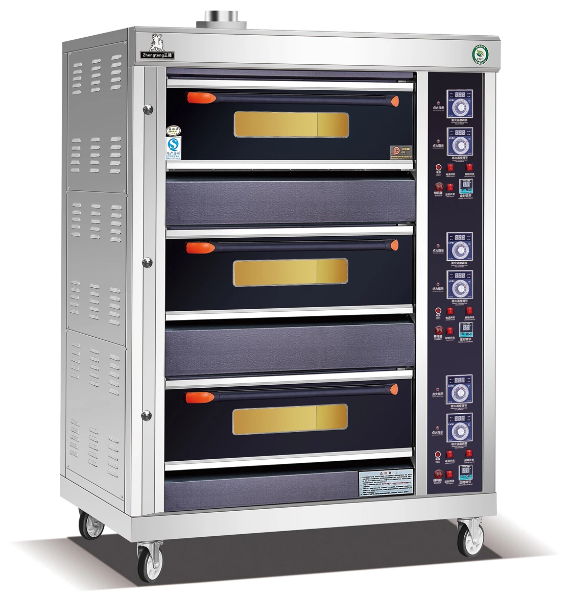 Commercial Stainless Steel 3 Deck 6 Tray Gas Oven